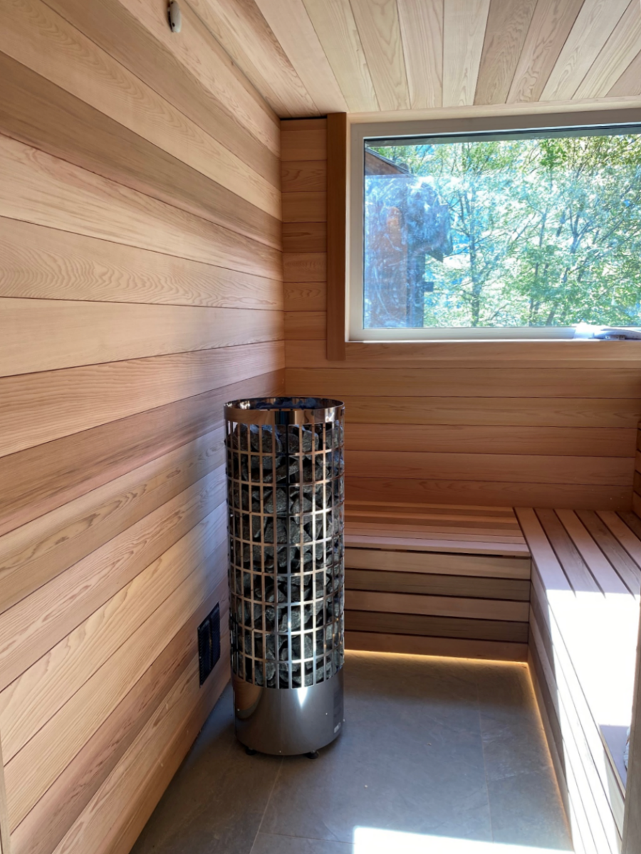 Red cedar Sauna with new windows for mountain views